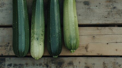 Fresh zucchini harvest on rustic wood planks