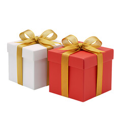 Fototapeta premium Two Gift Boxes with Gold Ribbons for Holiday Giving on Transparent Background