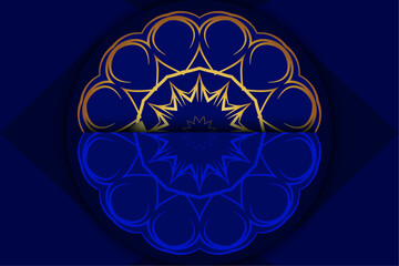Symmetrical Mandala Design with Central Yellow Circle and Concentric Circles on Dark Blue Background

