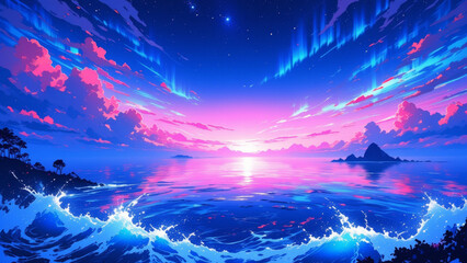 anime abstract landscape illustration background