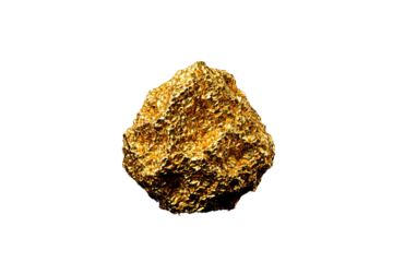 Shiny gold nugget with a rough, faceted texture isolated on a white background. Concept of wealth, precious metals, and luxury. Ai generative