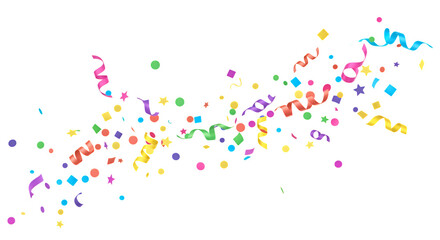 Colorful Confetti and Streamers Falling on Transparent Background for Celebrations