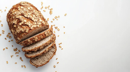 Fresh multigrain bread loaf with visible seeds and slices, showcasing healthy and wholesome appearance. Perfect for breakfast or sandwiches