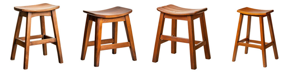 An assortment of handcrafted artisanal wooden stools and chairs in various styles sizes and finishes suitable for use in home office and commercial spaces such as bars cafes and restaurants