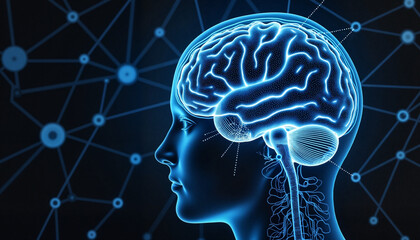 Obraz premium Digital Brain Illustration with Network Background