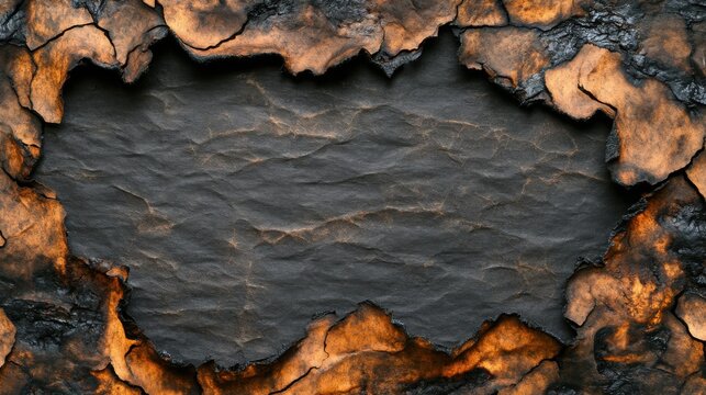Burnt Material Bordering Wrinkled Dark Surface