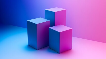 Three Dimensional Cubes in Blue and Pink Gradient