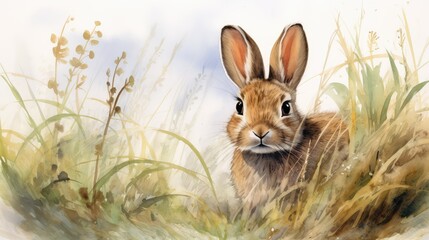 Obraz premium grass water color woodland animals