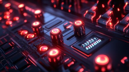 Obraz premium Microchip Circuit Board with Illuminated Components: A Glimpse into Modern Technology