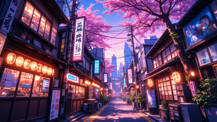 Obraz premium anime wallpaper japanese tokyo city architecture illustration background
