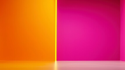 Obraz premium vibrant interior featuring bright yellow and pink walls, creating lively atmosphere. smooth floor complements bold colors, perfect for creative spaces or modern design