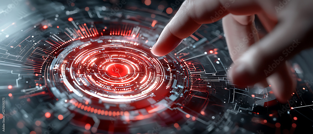 Poster digital interface interaction futuristic lab technology visualization high-tech environment close-up