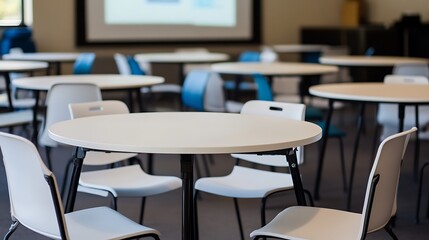 White Tables And Chairs In A Conference Room