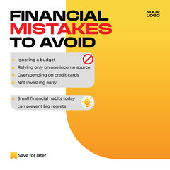 Fototapeta premium Financial Mistakes to Avoid Social Media Post Template Money Management Design