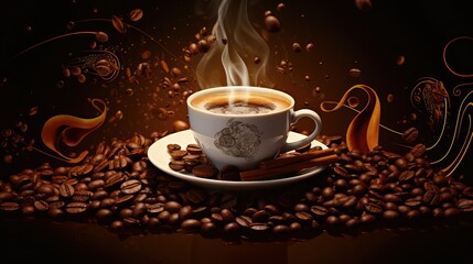 aroma coffee bean hand drawn