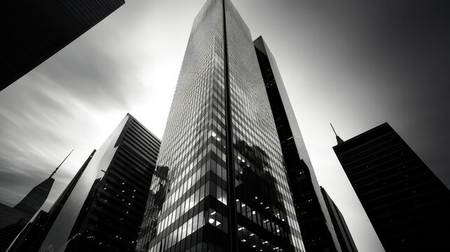 skyscraper black and white buildings