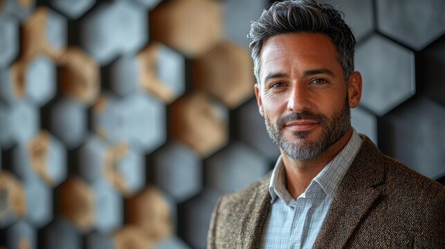 Confident Mature Man Portrait Against Geometric Background
