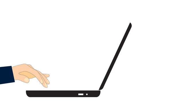 Animation motion 2D person work with laptop, work on a laptop, work from home, work from office with white background