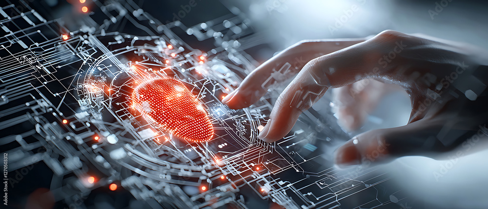 Poster digital fingerprint recognition action high-tech lab technology visualization advanced environment c