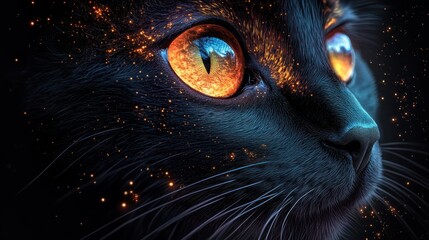 Close-up fiery cat eyes night
