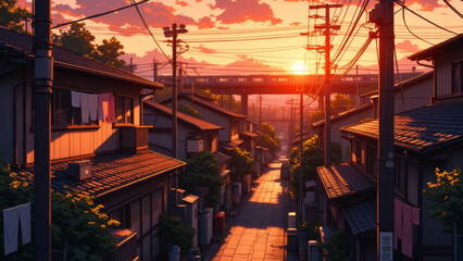 Fototapeta premium anime wallpaper japanese tokyo city architecture illustration background