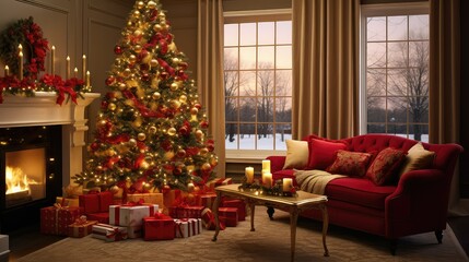 livingroom red gold christmas