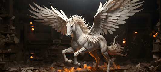 A miniature pegasus world model was created using delicate origami techniques to create a three-dimensional effect
