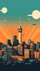 Fototapeta premium Johannesburg South Africa Cityscape Poster with Skyline and Landmarks in Retro Minimalist Style