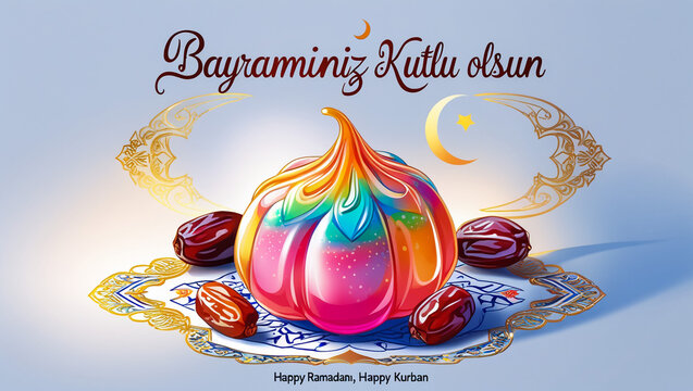 Ramazan Bayrami Mubarek Olsun, Vektor Tasarimi (Translation: Ramadan Kareem Islamic vector design greeting card template.)