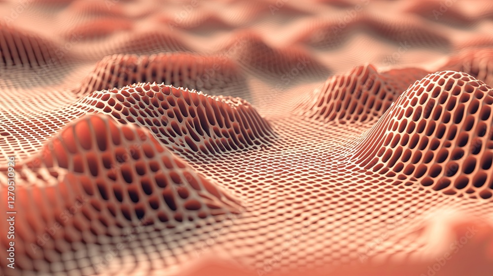 Poster abstract red mesh surface with dimensional shapes and texture details