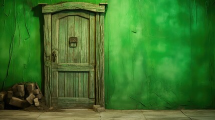 wood front door green screen