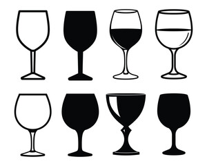 Set of Glass Icons Silhouette Vector Illustration