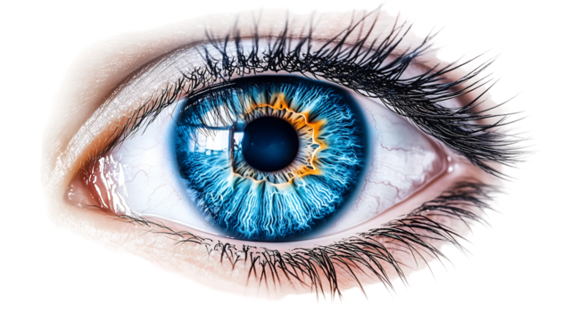 a close-up of a stunning blue eye, with intricate details and captivating iris. This image evokes a sense of depth and introspection, inviting viewers to explore the mysteries within - Powered by Adobe