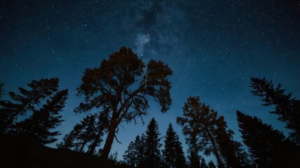 Fototapeta premium A tranquil scene of trees set against a starry night sky.