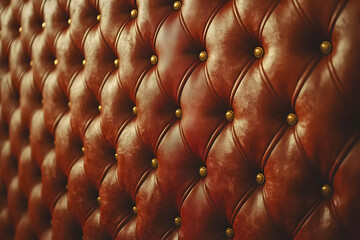 Closeup View Of Tufted Brown Leather Wall Paneling