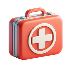 Fototapeta premium 3d red first aid kit with white cross symbol isolated on white or transparent background. Emergency, healthcare, and medical safety concept for design