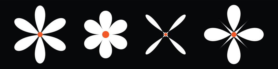 Set of daisy chamomile flower icon, flat style sweet and cute daisy flowers plant collection vector illustration.