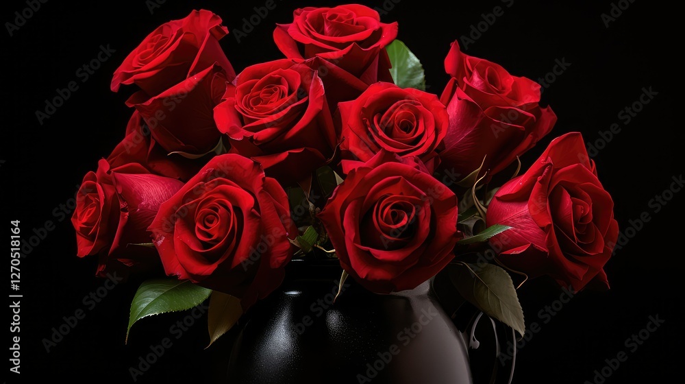 Wall mural contrast red roses with black background