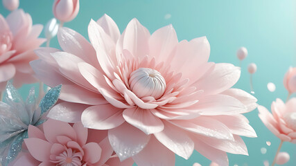 Delicate Pink and Blue Flowers with Dewdrops in Soft Light