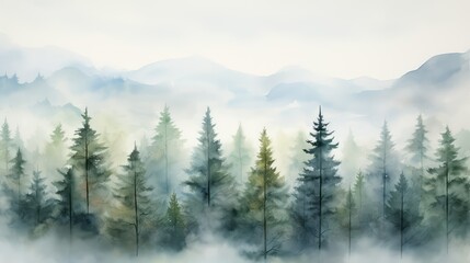 landscape water color pine trees