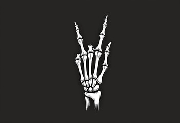 Minimalist Skeleton Hand Rock Sign: Vector Illustration, White Ink on Black, Symmetrical Design, Simple Shapes, Clean Art for Graphic Design, T-Shirt Prints, and Digital Projects.

