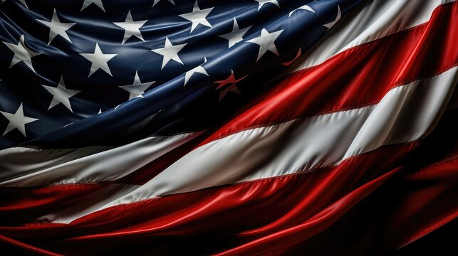 fluttering american flag on black background