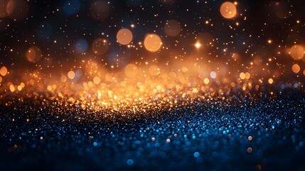 Obraz premium Elegant Abstract Background with vibrant Sparkling Blue and Gold Glitter Particles for festive, celebratory, and elegant themes.