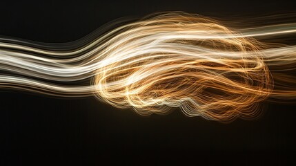 Abstract representation of brain with flowing light trails in dark