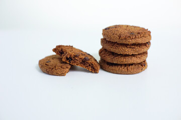 Chocolate chip cookies isolated on white background with clipping path