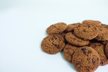 Chocolate chip cookies isolated on white background with clipping path