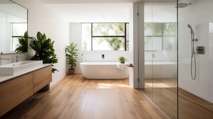 Fototapeta premium sleek wood floor white walls