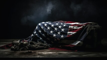 service distressed black american flag