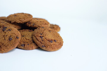 Chocolate chip cookies isolated on white background with clipping path