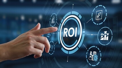 Hand interacts with a digital screen displaying return on investment